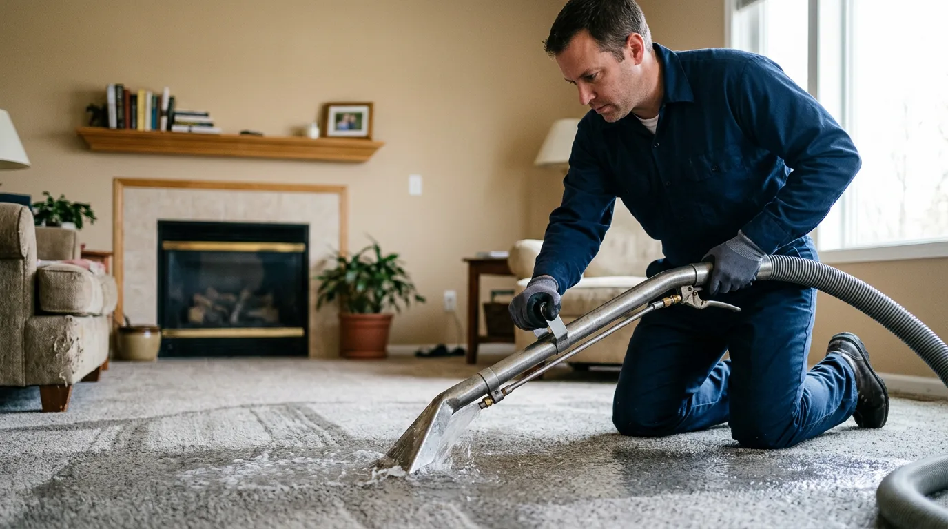 Water damage restoration technician working near Port Washington, WI